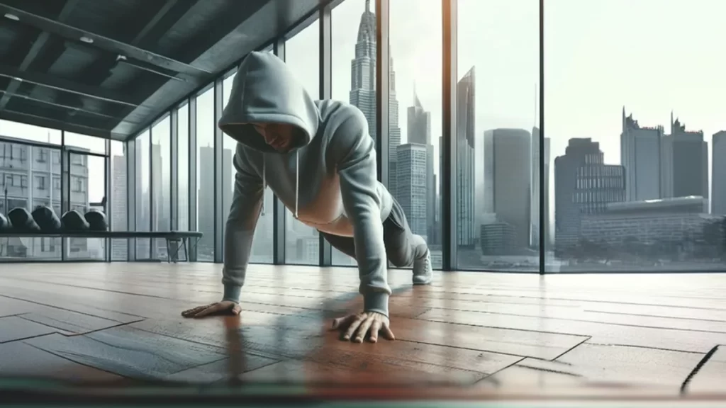 یک مرد که درحال انجام حرکت شنای خشکی می باشد