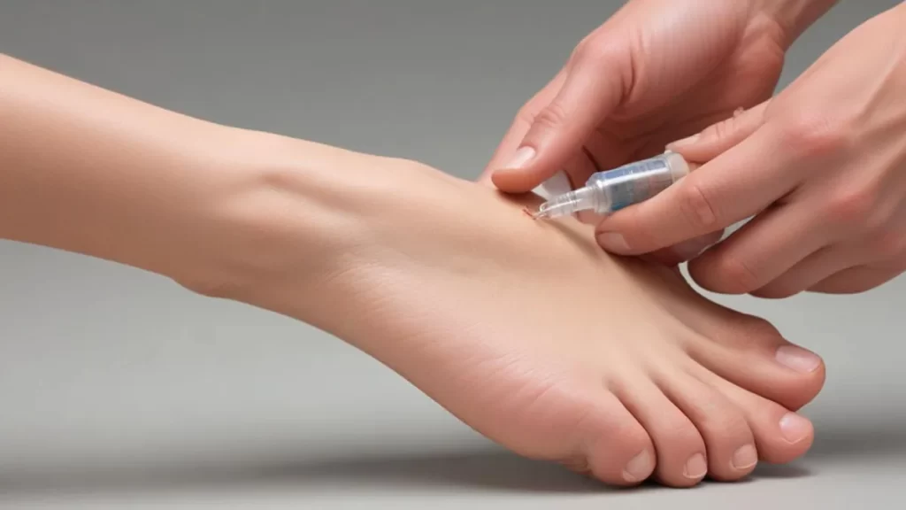 تصویری از تزریق کورتیزون به کف پا