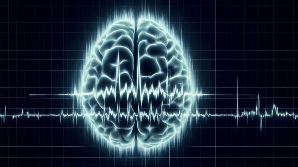 تصویری از مغز، که نشان دهنده امواج تشنج در نوار مغز است