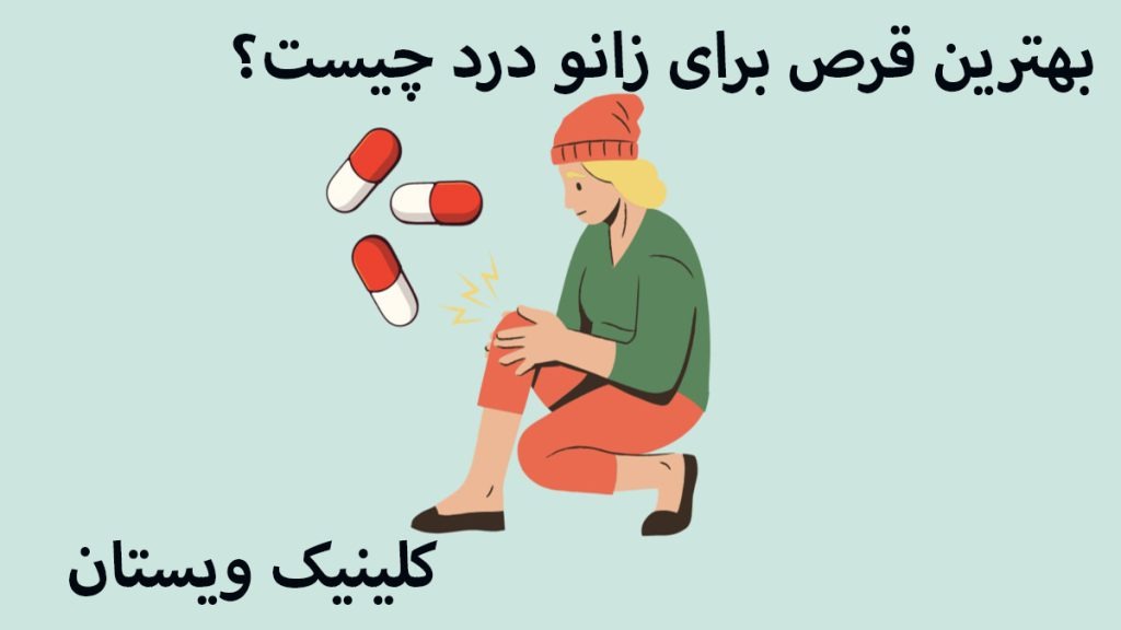 قرص زانو درد شخصی زانو درد دارد و نوشته ای در باره قرص برای درد زانو نمایش داده می شود