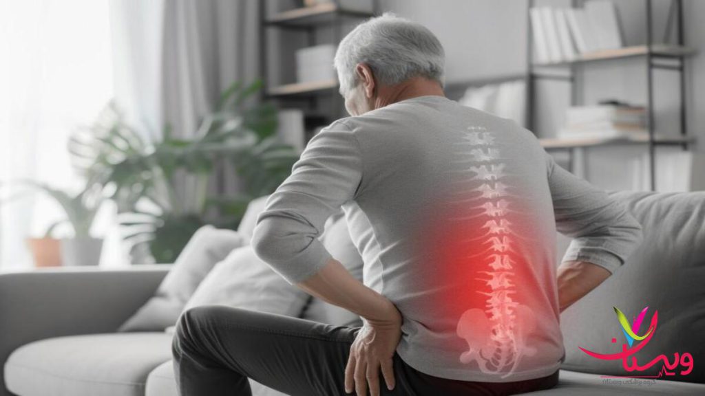 آرتروز کمر در افراد مسن فردی مسن که دستش را روی کمر قرار داده است