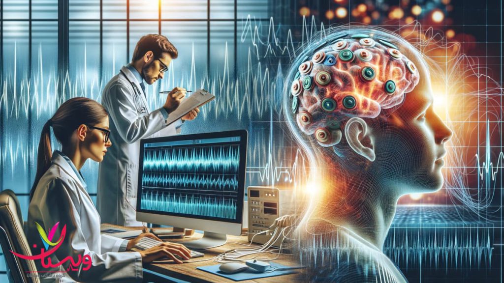تحلیل دادههای EEG در آزمایشگاه دانشمندان در حال تحلیل دادههای EEG در آزمایشگاه